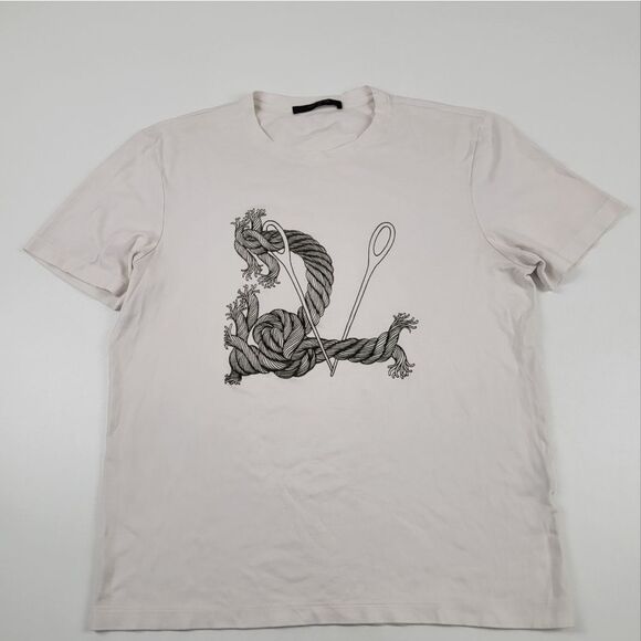 Louis Vuitton LV Logo Rope Short Sleeves T-Shirt Tops Men Size Large - Picture 1 of 10